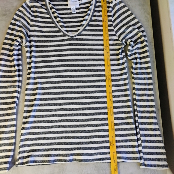 Michael Stars for Anthropologie Long Sleeve Shine Stripe Top V Neck Size M/L - Picture 8 of 10